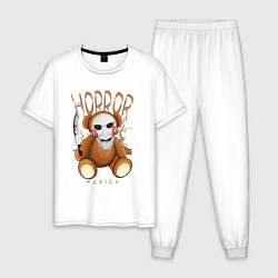 Пижама хлопковая мужская Медвежонок с ножом в маске из пилы, цвет: белый
