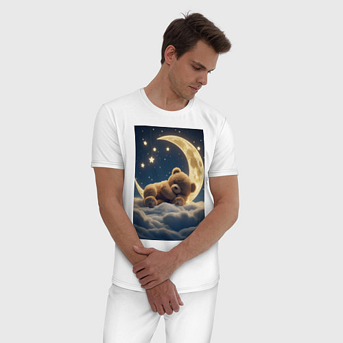 Мужская пижама Плюшевый мишка сидит на Луне / Белый – фото 3