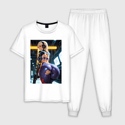 Пижама хлопковая мужская Девушка с оружием в киберпанк стиле, цвет: белый