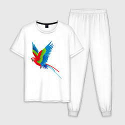 Пижама хлопковая мужская Экзотический попугай, цвет: белый