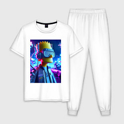 Пижама хлопковая мужская Cyber Bart - ai art neon, цвет: белый