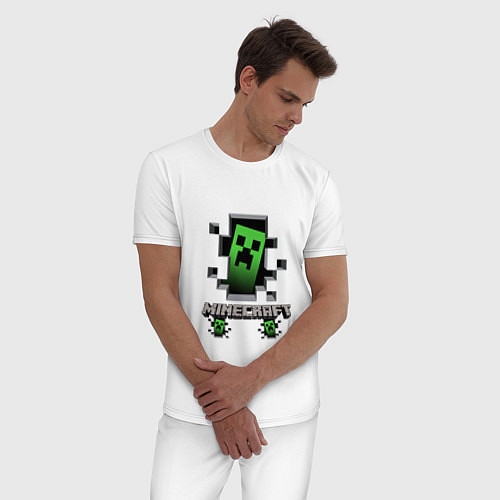 Мужская пижама Minecraft крипер / Белый – фото 3