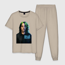 Пижама хлопковая мужская Билли Айлиш глитч эффект, цвет: миндальный