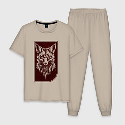 Пижама хлопковая мужская Лис на багровом фоне, цвет: миндальный