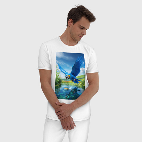 Мужская пижама Попугай ловит рыбу / Белый – фото 3