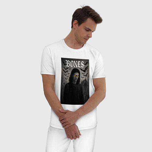 Мужская пижама Bones с желтыми горящими глазами / Белый – фото 3