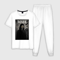 Пижама хлопковая мужская Bones с желтыми горящими глазами, цвет: белый