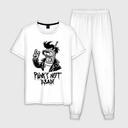 Пижама хлопковая мужская Bender - punks not dead motto, цвет: белый