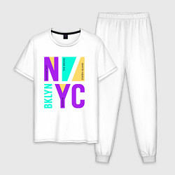 Пижама хлопковая мужская Районы в городе Нью-Йорк, цвет: белый