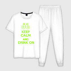 Пижама хлопковая мужская Сохраняйте спокойствие и пейте, цвет: белый