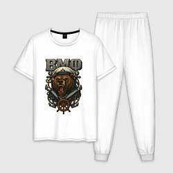 Пижама хлопковая мужская ВМФ медведь, цвет: белый