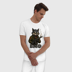 Пижама хлопковая мужская ВМФ волк стреляет из автомата, цвет: белый — фото 2