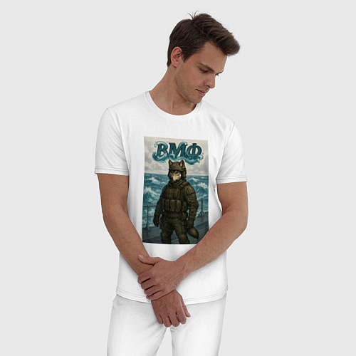 Мужская пижама ВМФ волк на корабле / Белый – фото 3