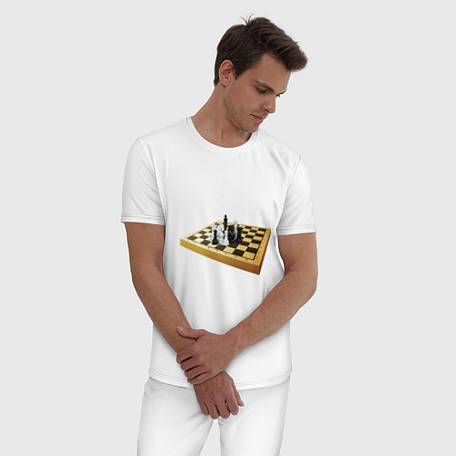 Мужская пижама Шахматные фигуры на деревянной доске / Белый – фото 3