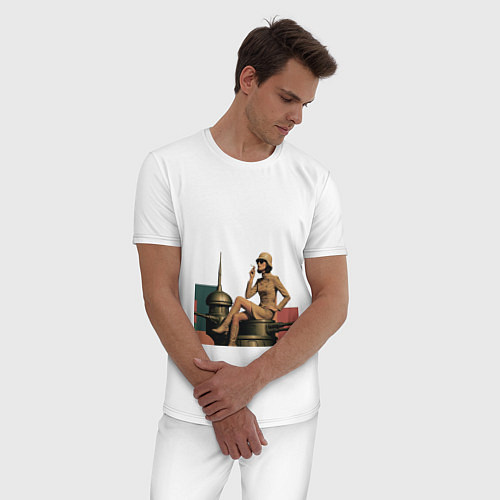 Мужская пижама Девушка на орудийной башне ретрофутуризм поп-арт 1 / Белый – фото 3