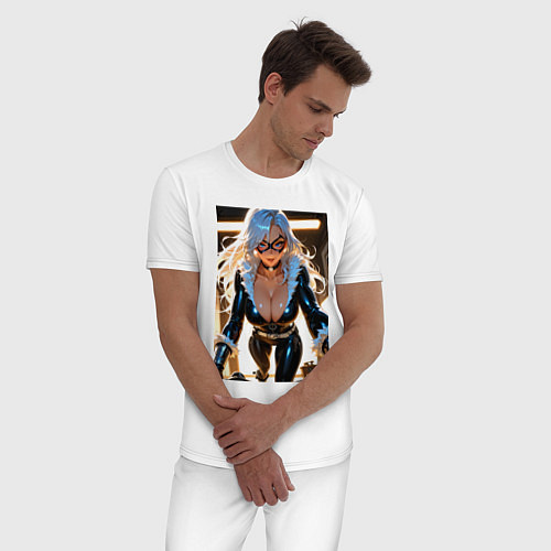 Мужская пижама Черная кошка в комнате / Белый – фото 3