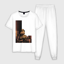 Пижама хлопковая мужская Женщина с автоматом ретрофутуризм поп-арт 1970-е, цвет: белый