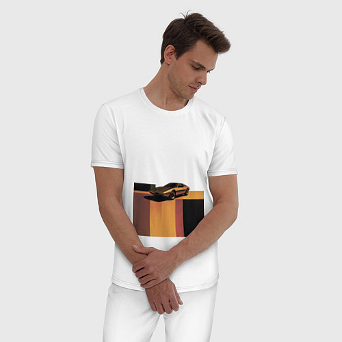 Мужская пижама Ретрофутуризм спорткар поп-арт 1970-е / Белый – фото 3