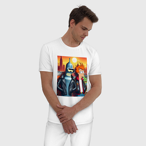 Мужская пижама Фрай и Бендер жители Нью-Йорка / Белый – фото 3