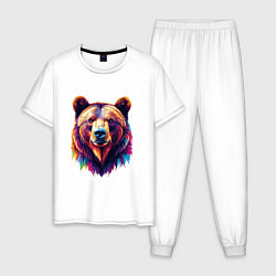 Пижама хлопковая мужская Красочный медведь, цвет: белый