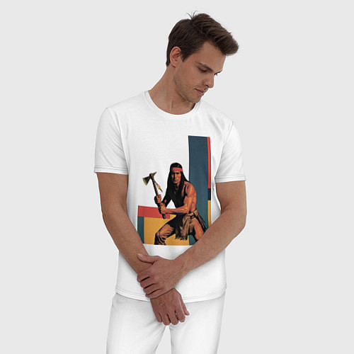 Мужская пижама Индеец с томагавком поп-арт / Белый – фото 3