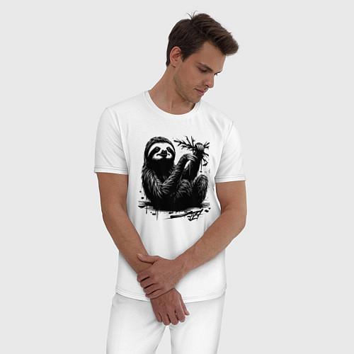 Мужская пижама Ленивец с веткой / Белый – фото 3