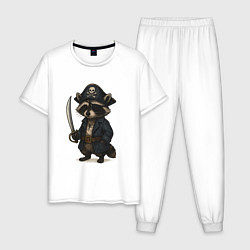Пижама хлопковая мужская Енот пират, цвет: белый