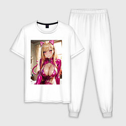 Пижама хлопковая мужская Марин Китагава наряде гламурной кошечки, цвет: белый