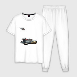 Пижама хлопковая мужская Такси летающее, ретрофутуризм, цвет: белый