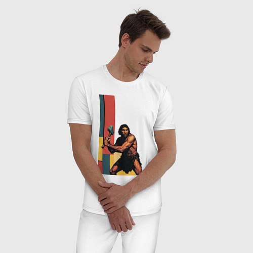 Мужская пижама Поп-арт неандерталец / Белый – фото 3