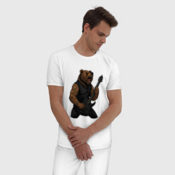 Пижама хлопковая мужская Медведь играет на электрогитаре, цвет: белый — фото 2