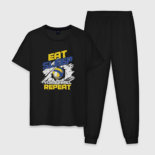 Мужская пижама Eat sleep volleyball repeat / Черный – фото 1