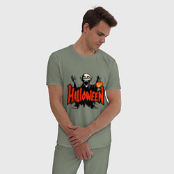 Пижама хлопковая мужская Вампир с надписью halloween, цвет: авокадо — фото 2