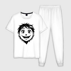 Пижама хлопковая мужская Улыбчивый аниме-мальчик, цвет: белый