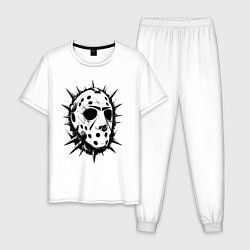 Пижама хлопковая мужская Шипастая хоккейная маска, цвет: белый