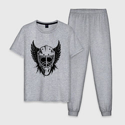 Пижама хлопковая мужская Крылатая хоккейная маска, цвет: меланж