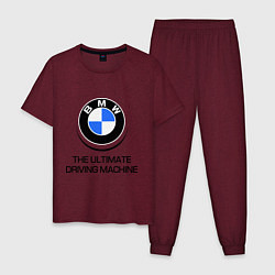 Пижама хлопковая мужская BMW Driving Machine, цвет: меланж-бордовый
