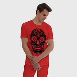 Пижама хлопковая мужская Расписной череп, цвет: красный — фото 2