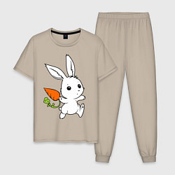 Пижама хлопковая мужская Зайка с морковкой, цвет: миндальный