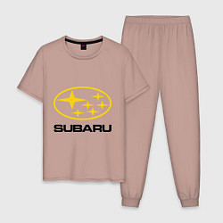 Пижама хлопковая мужская Subaru Logo цвета пыльно-розовый — фото 1