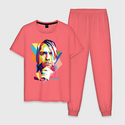 Пижама хлопковая мужская Kurt Cobain: Colors, цвет: коралловый