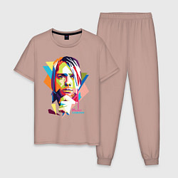Пижама хлопковая мужская Kurt Cobain: Colors, цвет: пыльно-розовый