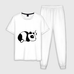 Пижама хлопковая мужская Панда спит, цвет: белый