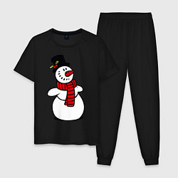 Пижама хлопковая мужская Весёлый снеговик, цвет: черный