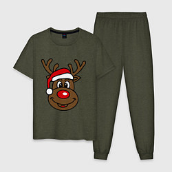 Пижама хлопковая мужская Рождественский олень цвета меланж-хаки — фото 1