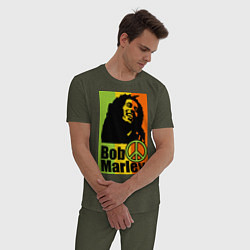 Пижама хлопковая мужская Bob Marley: Jamaica, цвет: меланж-хаки — фото 2