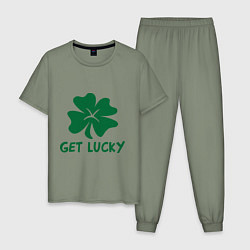Пижама хлопковая мужская Get lucky, цвет: авокадо