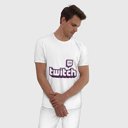 Пижама хлопковая мужская Twitch Logo, цвет: белый — фото 2
