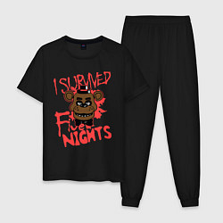 Пижама хлопковая мужская I Survived Five Night, цвет: черный