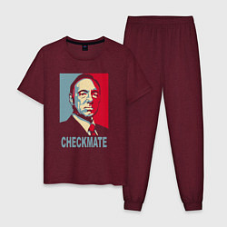 Пижама хлопковая мужская Checkmate Spacey, цвет: меланж-бордовый